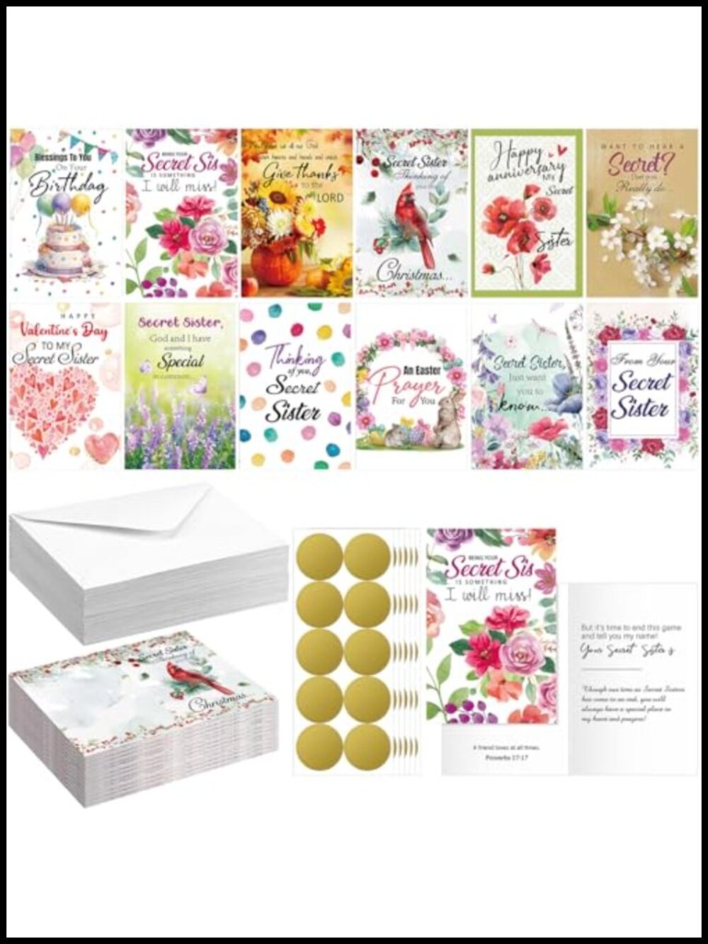 24 Christian Greeting Cards Envelopes Stickers Assorted Occasions